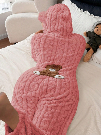 TEDDY Cozy Bear Onesie, Pink, back with bear