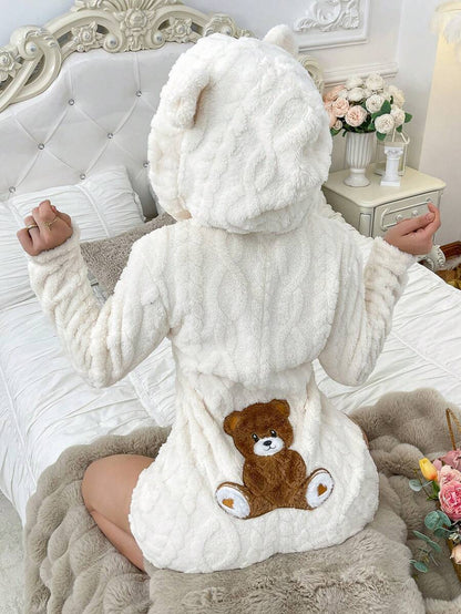 TEDDY Short Bear Onesie, Apricot, back with bear