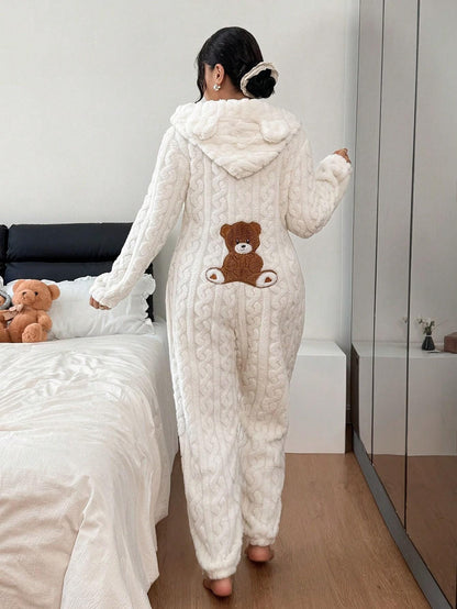 TEDDY Cozy Bear Onesie, White, back with bear