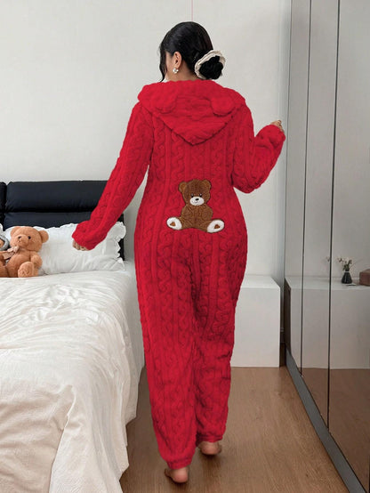 TEDDY Cozy Bear Onesie, Red, back with bear
