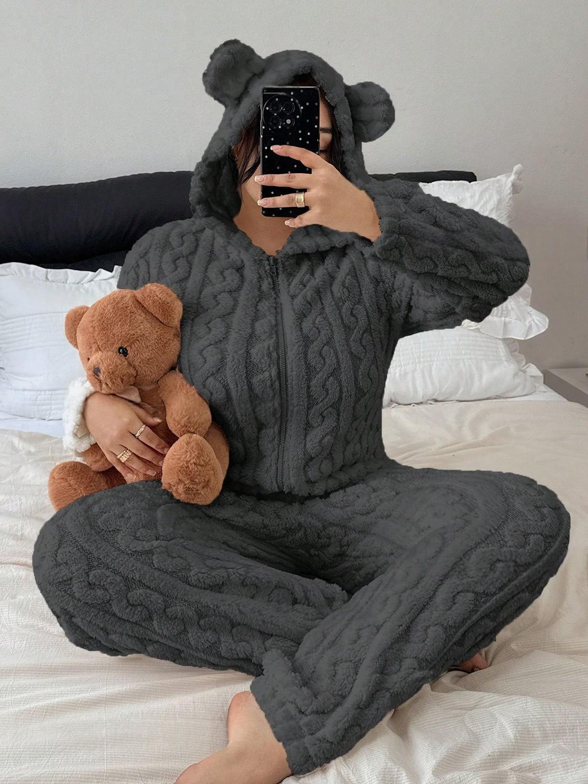 TEDDY Cozy Bear Onesie, Dark Gray
