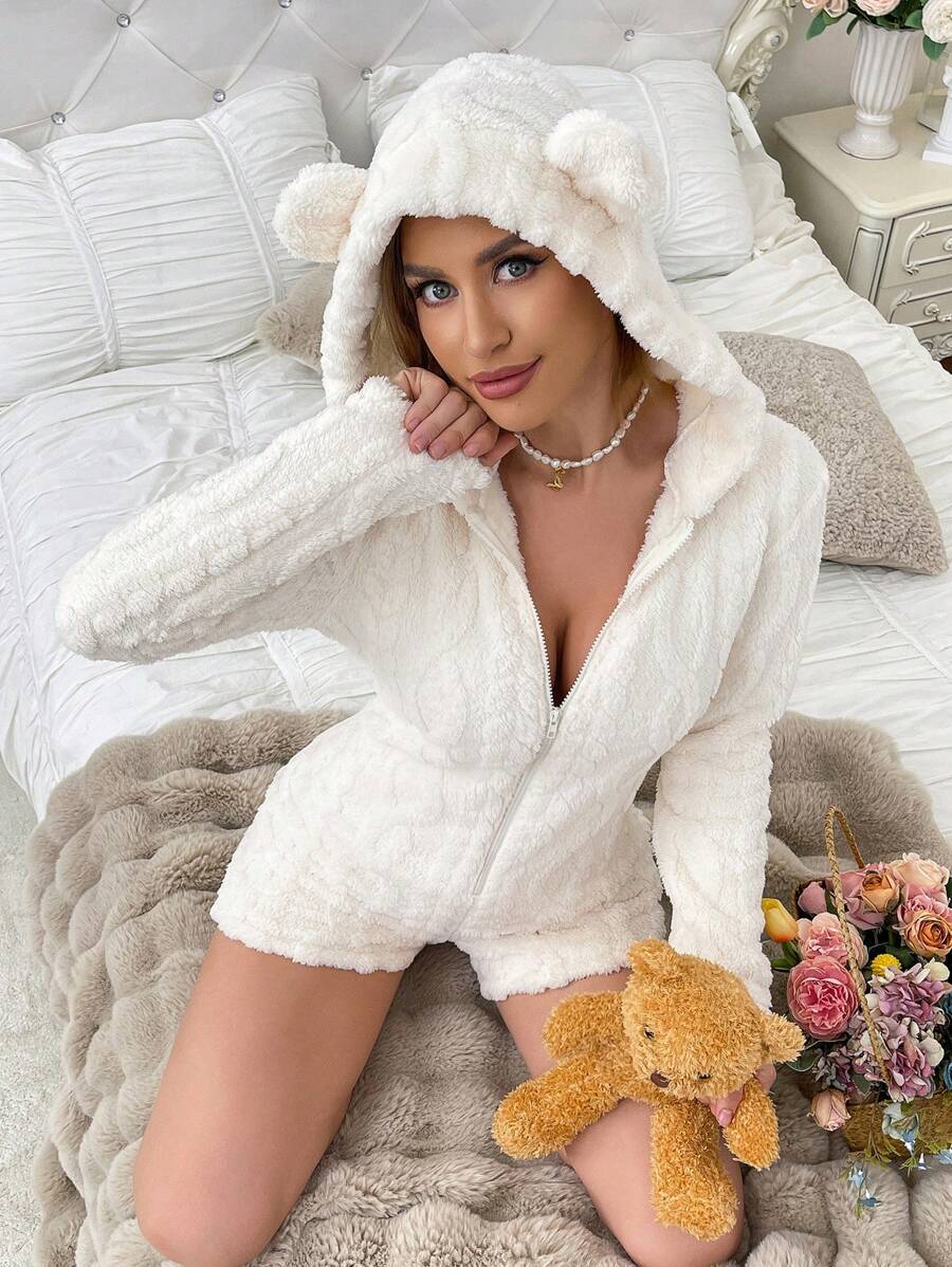 TEDDY Short Bear Onesie, Apricot, front