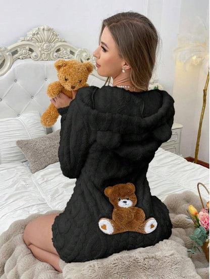 TEDDY Short Bear Onesie, Black, back